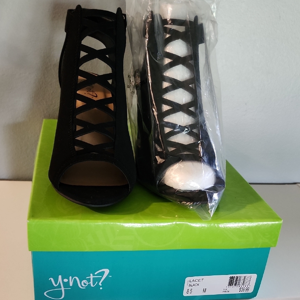 Black Lace-Up Heels with Peep-Toe